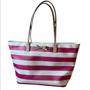 kate spade pink & white stripe tote in EUC